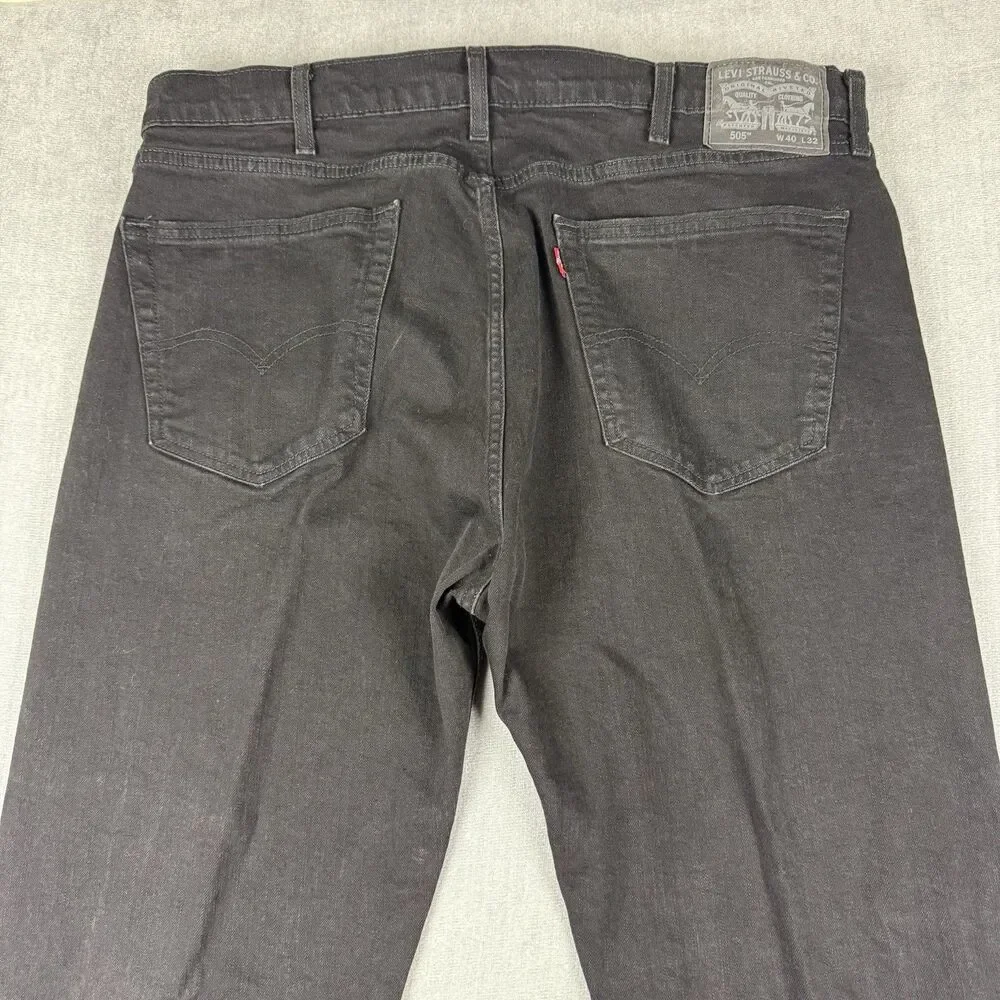 Levi's 505 Jeans Mens 40x32 Black Straight Leg Casual Cotton Stretch